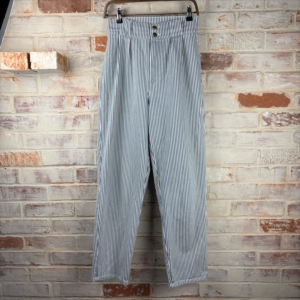 Lucy & Yak Hickory Stripe Organic Cotton High Waisted Pants Size 28/30 Workwear